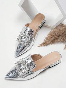Comfortable & Chic French Minimalist Gold/Silver Slip-On Flat Sandals - Silver - View 4