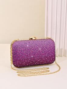 Bolso de noche con carcasa dura de strass con brillo degradado, adecuado para bodas, bailes de graduación, banquetes, fiestas de cóctel y celebraciones festivas, elegante para fiestas - Morado - Ver 9