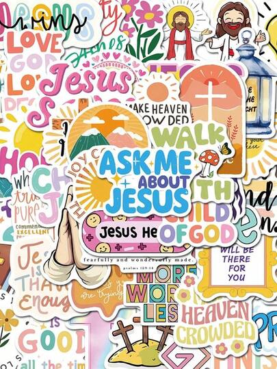 SCXXBSW 52pcs Jesus Christian Cartoon Graffiti Stickers Decorating Water Bottles, Laptops, Suitcases, Waterproof Stickers