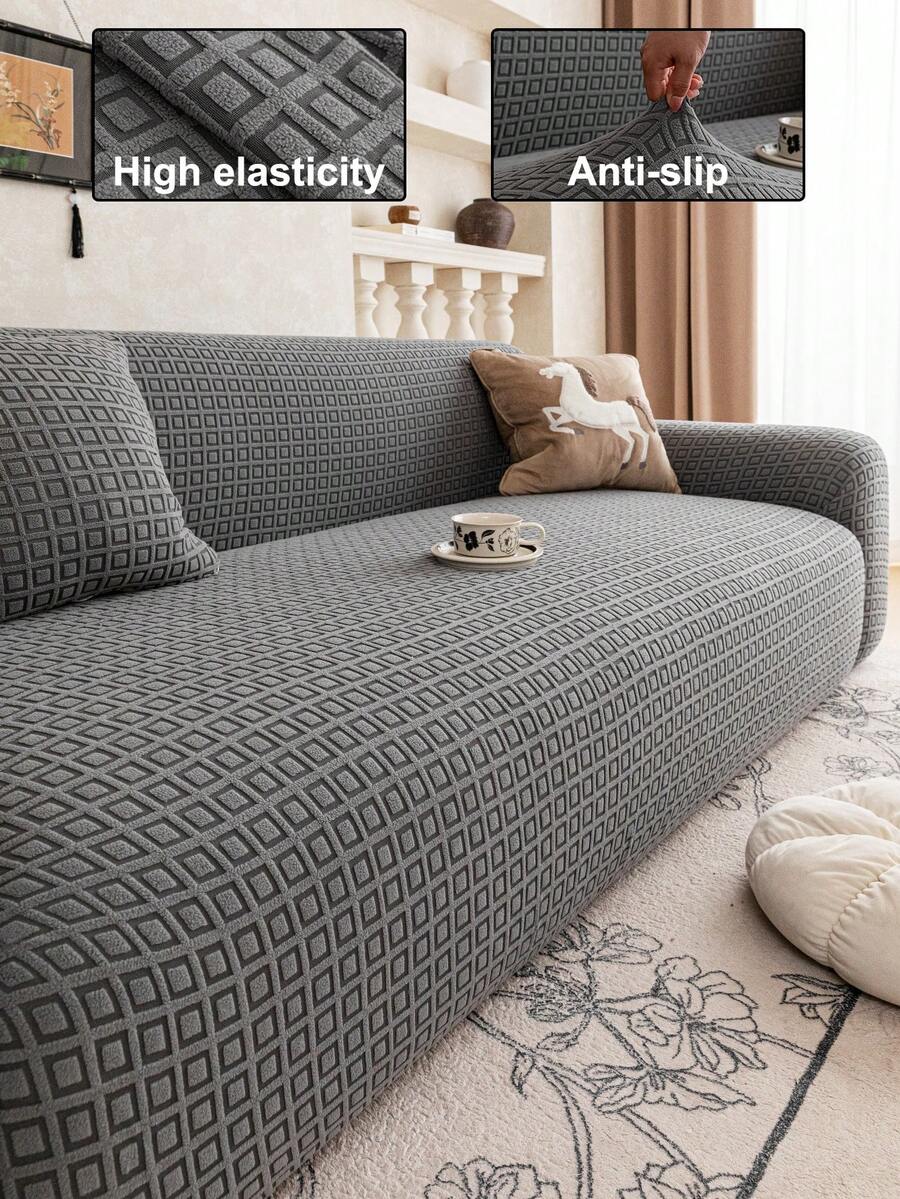 1pc 3D Sofa Cover, Multi-Functional Full Coverage Sofa Slipcover, Solid Color Leaf Pattern Design, Protective Sofa Cover, Holiday Decor, High Elasticity All-Inclusive Sofa Cover
