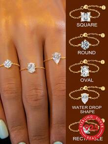 1pc Unique Chain Zirconia Adjustable Thumb Ring, S925 Sterling Silver Exquisite Jewelry Gift For Women - Gold - View 1