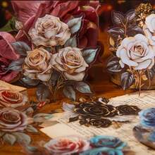 10 piezas/paquete Grandes pegatinas con tema de rosas, pegatinas decorativas vintage creativas, materiales de manualidades para decoración DIY, regalo de vacaciones, suministros escolares personalizados para scrapbooking - Estilo 4 - Ver 9