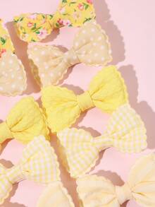 10pcs Yellow Flower Hair Clips, Girls Plaid Polka Dot Hair Clips, Polyester Solid Color Alligator Clips, Cute Sweet Style Hair Accessories Suitable For Spring/Summer Vacation Beach Outfit, Cute Hair Accessories For Teenagers - Multicolor - View 5