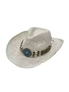 1pc Vintage Hollow Brim Wide Brim Straw Hat, Suitable For Spring/Summer Outdoor Travel Vacation Beach, Handwoven Breathable Western Cowboy Panama Straw Hat For Men And Women,Holiday,Festival - MZ3082+ML61 - View 20