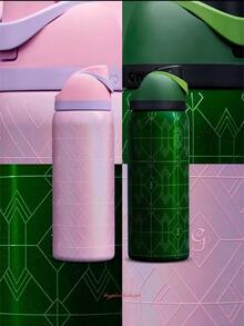 〖New 〗32oz Geometric Pattern Insulated Cup - Vintage Green E / Vibrant Pink Insulated Cup. Well-Designed, Lockable, Portable. A  Personalized Drinking Item For Those With A Girl-Next-Door Vibe. A Must-Have Water Cup For Girls Going Out. The Top Choices For Gift-Giving On Various Occasions Include: Souvenirs (For Oneself, Family, And Friends), Handcrafted Gifts, Graduation Gifts, Valentine's Day Gifts, Halloween Gifts, Christmas Gifts, Thanksgiving Gifts, Birthday Gifts, And New Year Gifts. - Bột màu xanh lá cây - Xem 1