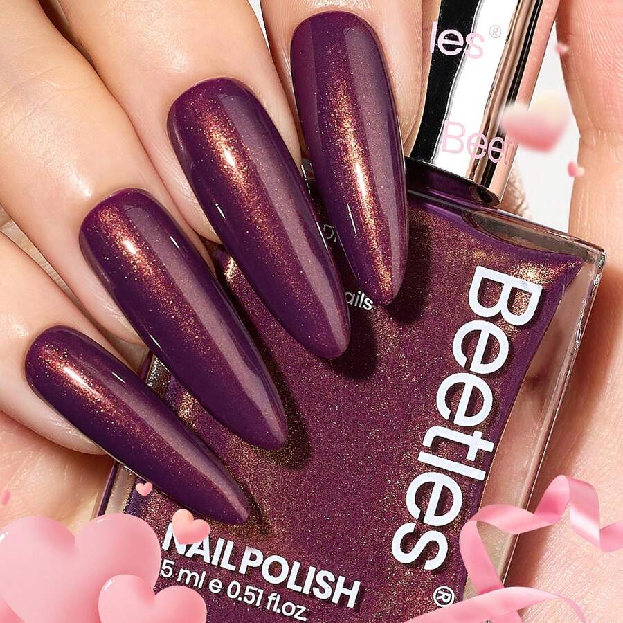 Beetles 1Pcs 15ml Nail Polish - Burgundy Red Wine Dreamscape Glitter Nail Polish Fast Drying & Long Lasting Nail Lacquer Art Effect For Nail DIY Salon At Home Gifts For Women - Giấc Mơ Rượu Vang - Xem 1