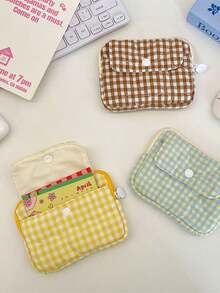 1 pieza Estuche acolchado a rayas con cremalleras superpuestas y cierres a presión - Bolsa portátil de almacenamiento de documentos y tarjetas bancarias para niñas - Multicolor - Ver 1