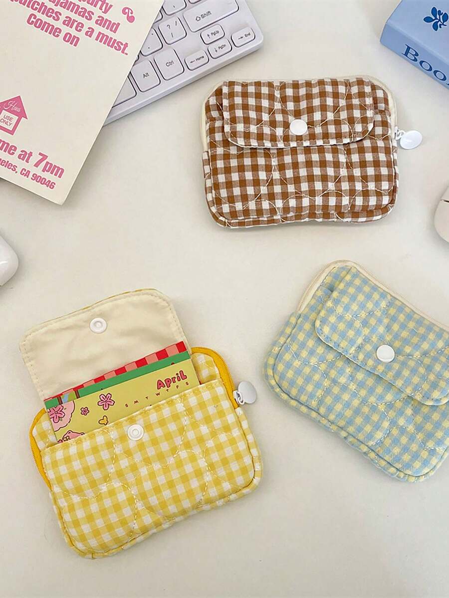 1 pieza Estuche acolchado a rayas con cremalleras superpuestas y cierres a presión - Bolsa portátil de almacenamiento de documentos y tarjetas bancarias para niñas - Multicolor - Ver 1