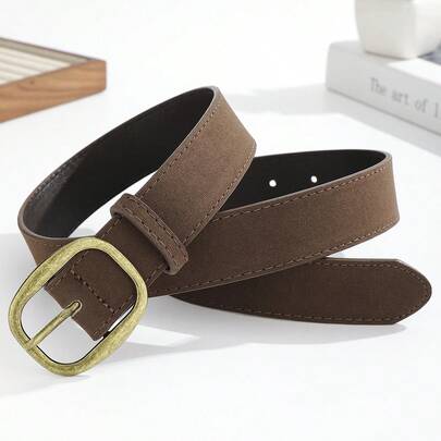 1条PU材质女士咖啡色小众复古高端丝绒腰带，美式时尚宽皮带，日常酷炫时尚裙裤装饰
