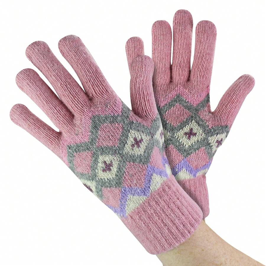 Sock Snob Sock Snob - Ladies Wool Gloves Winter Cute Fairisle Gloves For Cold Weather - Pink - View 1