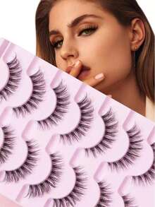 7 Pairs Natural D-Curl Wispy Transparent Criss-Cross False Eyelashes - Black - View 10