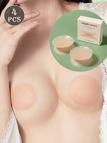 2-4片可重复使用的硅胶乳贴，隐形自粘式乳贴，带收纳盒，无肩带文胸配饰，适合派对/正式场合，防止乳头凸出 - 杏色 - 查看 11