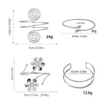 4pcs/Set Metal Minimalist Summer Vacation Style Adjustable Flower & Geometric Water Drop Bangle Bracelet Set - Flower Geometric AT041 Silver - View 2
