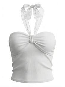 Áo croptop ren dây mảnh hở lưng gợi cảm, áo vest không tay ôm sát cho mùa hè - trắng - Xem 6