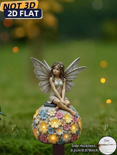 2D Acrylic Fairy In Flower Ball Decor - Elegant Fairy Spreading Wings, Durable Lightweight Design, 1 Piece, Unique Outdoor Art Gift Suitable For Lawn, Garden, Patio, Planter, Fence, Garden Stake Decoration