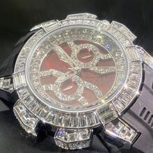 New Men's Special Red Dial Quartz Watch, Luxury Hip Hop Streetwear, Multi-Function Rubber Strap Watch With Synthetic Diamonds, Unisex Wristwatch - Black - View 6