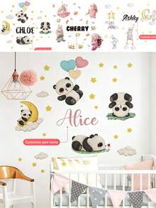 1pc Customized Name Wall Sticker - Removable Self-Adhesive Wall Decal With Cute Panda/Rabbit/Piglet Pattern, Suitable For Children's Bedroom, Nursery, Living Room Decor, Peel And Stick Wall Sticker, Nursery Decor, Customizable Name Wall Sticker - Multicolor - View 2