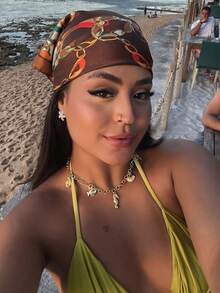 1pc Women's Bohemian Style Chain Printed Scarf, Summer Multipurpose Vintage Silk-Like 50cm Scarf, Headband, Suitable For Daily Wear And Holiday Gifts,Accessories,Beach Towel - Brown - View 2