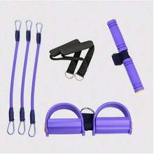 Tabla de estiramiento de yoga elástica ajustable de 3 tubos, equipo de fitness multifuncional con banda de resistencia, adecuado para estiramientos y entrenamiento de adelgazamiento de abdomen/cintura/brazos/piernas - Morado - Ver 8