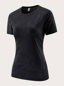 GRIM PANDA 3PCS Camouflage Jacquard Quick Dry Ice Silk High Stretch Sports T-Shirts, Breathable Crew Neck Workout Tops For Women Gym Yoga - Black - View 4