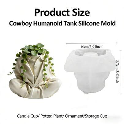 Khuôn silicon hình người cao bồi - Khuôn silicon 3D tái sử dụng dùng làm cốc nến, chậu cây, đồ trang trí và cốc đựng đồ - Khuôn thủ công tự làm bằng nhựa, thạch cao và trang trí nhà cửa.