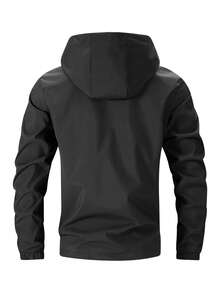 Jaket Kasual Berkerudung Resleting untuk Pria Ukuran Besar, Pakaian Sehari-hari Serbaguna, Musim Semi/Gugur - Hitam - View 2