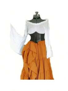 Women's Long-Sleeved Maxi Dress, Medieval Renaissance Costume, Cosplay Outfit - Burgundy - View 6