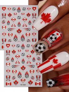 2 Stück Kanada Fußball-WM Nagel Aufkleber, energiegeladene Fußball Nail Art für Frühling/Sommer, ideal für DIY Nägel um dein Lieblingsland während der Fußball-WM zu unterstützen - Verschiedenfarbig - Übersicht 6