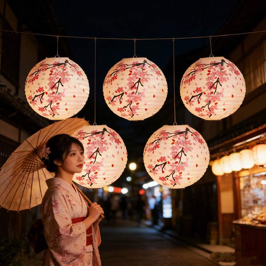 2/4pcs 12-Inch Japanese Style Paper Lanterns, Made Of Traditional Japanese Paper, Suitable For Bar, Restaurant, Cafe, Izakaya, Commercial Decoration, Hanging Lamp Shade, Indoor/Outdoor Decor, Perfect For Party, Wedding And New Year Celebration (Lighting Not Included) - Cherry Blossoms - View 1