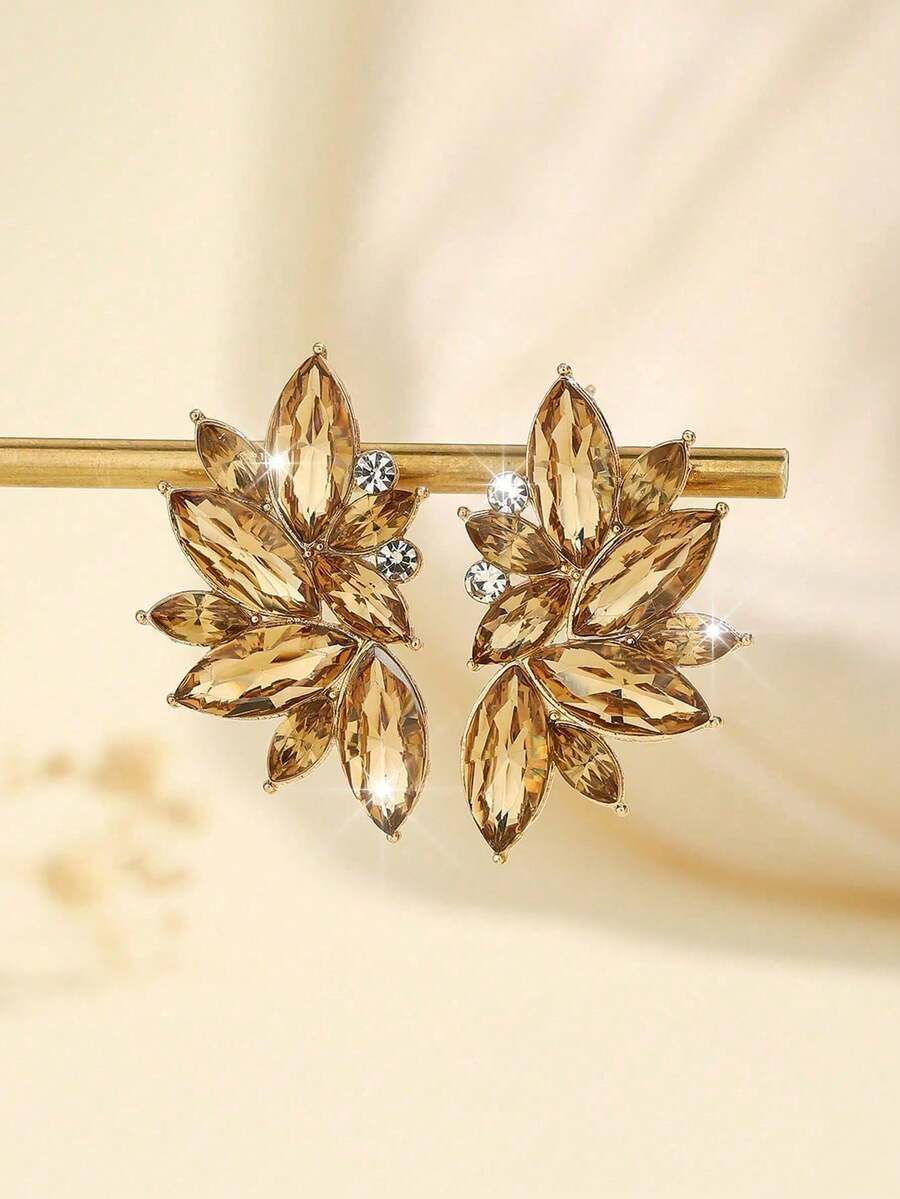 1 par de pendientes de lujo versátiles con incrustaciones de strass de estilo bohemio - Marrón claro - Ver 1