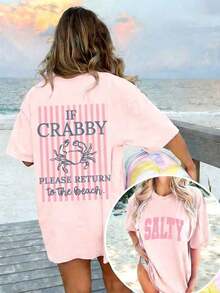 Women's If Crabby Please Return To The Beach Salty Graphic T-Shirt Double-Sided Print Oversized Casual Summer Tops Vacation Outfits Casual - 淺粉色 - 查看 6