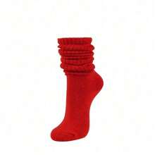 1Pair Women's Slouchy Crew Socks, Fall Winter, Thick, Slouch, Red, Soft And Comfortable, Mother's Day Moisture-Wicking, Fashion Daily Wear, Cross Fit Sock, Red School Sock, Christmas - Red - View 8