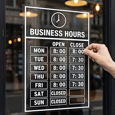 2 pièces Panneau d'heures d'ouverture en vinyle statique effaçable à sec, autocollant personnalisable Ouvert/Fermé, décalcomanie amovible pour vitrine de petite entreprise