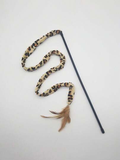 Leopard Print Feather Cat Teaser Wand, Made Of Durable Polyester Fiber, Suitable For All Cat Breeds, With Realistic Feathers For Indoor And Outdoor Use