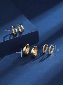 Set de 6 piezas de pendientes de aro pequeños elegantes de plata con incrustaciones de cobre y circonita cúbica, un conjunto de joyas versátil y elegante para uso diario, regalo para amigos - Conjunto de pendientes - Ver 4