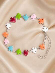 1pc Stainless Steel Oil Drop & Fish Charm Anklet, Suitable For Daily Commute, Beach, And Vacation Matching - Multicolor - View 3