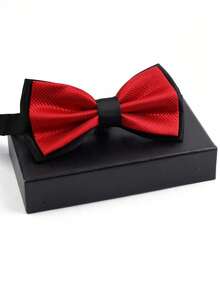 ZLQ&GOU 1pc Polyester Dual-Color Bow Tie For Men, Plaid Pattern Fashion Bow Tie, Suitable For Formal Occasions And Weddings - Red - View 6