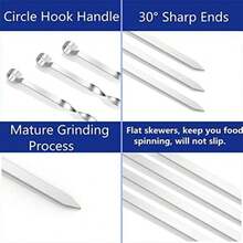 12PCS Kabob Skewers Flat Metal BBQ Barbecue Skewer 14" Long Stainless Steel Shish Kebob Sticks Wide Reusable Grilling Skewers Set For Meat Shrimp Chicken Vegetable, 12 Pack - 14 Inch (12Pack) - View 8