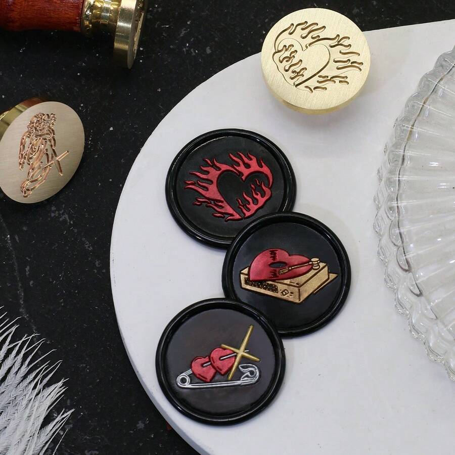 Dark Punk Heart Series Wax Seal Stamp - Perfectly Suitable For Love Letters, Invitations, Holiday Cards, Diaries, Scrapbooks, DIY Crafts - Gold - View 1