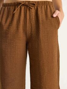 BIANCO LUCCI Casual Simple Solid Color Straight Long Pants - Brown - View 3