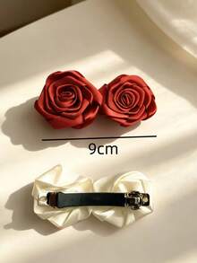 2pcs Satin Rose Hair Clips, Secure Hold Barrettes For Thick Hair - Multicolor - View 4