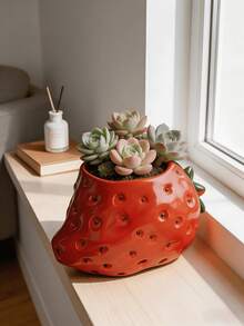 Strawberry Flower Pot, Cute Planter With Pink/White/Orange/Red Daisies, Home Decor For Living Room, Bedroom, Office, Mini Indoor Plant Vase, Novelty Gift For Garden Lovers - A - View 5