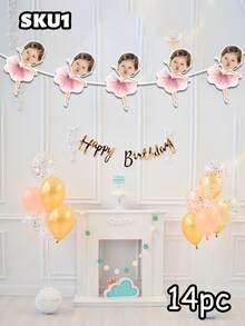7/14/21pcs Customized Ballet Dancer Photo Banner, Personalized Baby Face Colorful Flag, Unique Pink Ballet 1/2 Year Old Birthday Party Decor, Ballet Theme Decoration Garland - Multicolor - View 14