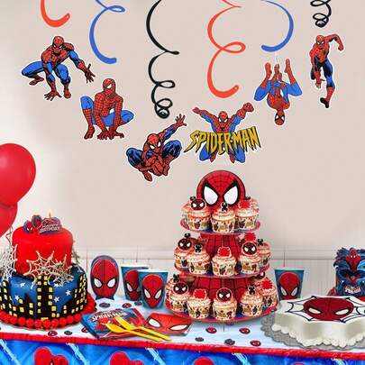 Marvel 1套漫威蜘蛛侠系列展示装饰道具，超级英雄主题生日派对天花板装饰桨，复仇者联盟主题螺旋悬挂装饰品，适用于墙壁和房间装饰，热销蜘蛛侠派对家居装饰。