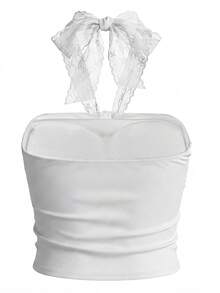 Áo croptop ren dây mảnh hở lưng gợi cảm, áo vest không tay ôm sát cho mùa hè - trắng - Xem 7