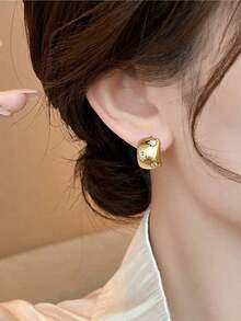 1pair Simple French Metal Bead Design Vintage Personalized Fashion Easeful Matte Texture Stud Earrings Women's Daily Life, Date And Commuting - Yellow Gold - View 6