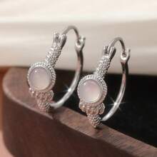 1 Pair Handmade Retro Oval Earrings, Versatile And Elegant, Enhancing Feminine Charm. Suitable For Daily Wear, Vacation, Banquet And Other Occasions, An Ideal Gift Choice For Special Events. - Silvery - View 3