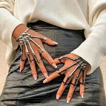 1pc Punk Skeleton Hand Bracelet, Dark Gothic Metal Vintage Exaggerated Design For Women - White - View 1