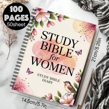 1本女士圣经学习日记本 - 螺旋装订基督教祷告笔记本，花卉图案，浅粉色背景 - 圣经经文，圣经写作，祷告日记 - 女士礼物，圣经学习小组，宗教礼物 - 耐用螺旋装订，适合日常携带，信仰日记，励志封面，优质纸张，信仰礼物，浅粉色和灰色蝴蝶图案，圣经学习工具，反思日记，适合四季使用的女性祷告本 - 彩色 - 查看 10