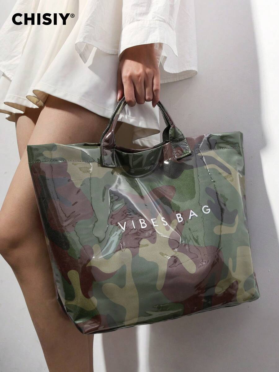 One-Of-A-Kind Fashionable Minimalist Camouflage Pattern Special Material Plastic Elegant Bucket Bag, Versatile And Charming Ladies' Commuter Bag, Suitable For Work, Shopping, Holiday, Travel, Daily Gathering, Gift For Valentine's Day, Autumn/Winter Handbag - Army Green - View 1